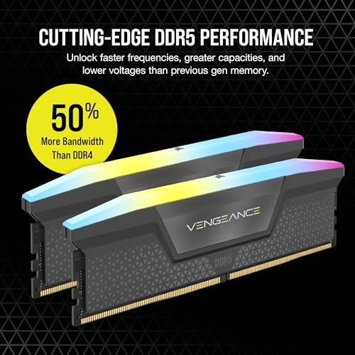 CORSAIR Vengeance RGB DDR5 RAM 32GB  2x16GB  6400MHz CL36 48 48 104 1 35V AMD Expo Intel XMP 3 0 Desktop Computer Memory   Gray  CMH32GX5M2B6400Z36
