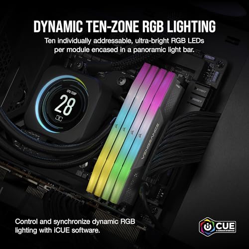CORSAIR Vengeance RGB DDR5 RAM 32GB  2x16GB  6400MHz CL36 48 48 104 1 35V AMD Expo Intel XMP 3 0 Desktop Computer Memory   Gray  CMH32GX5M2B6400Z36