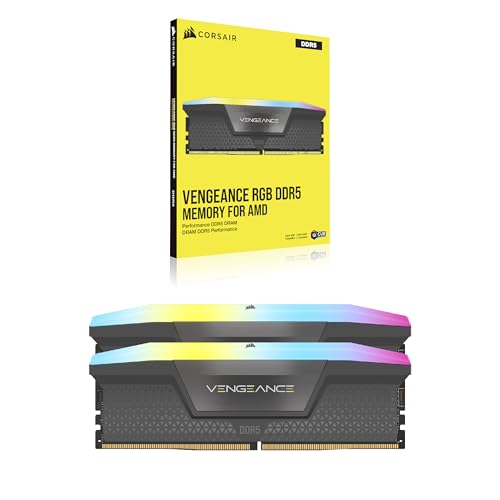 CORSAIR Vengeance RGB DDR5 RAM 32GB  2x16GB  6400MHz CL36 48 48 104 1 35V AMD Expo Intel XMP 3 0 Desktop Computer Memory   Gray  CMH32GX5M2B6400Z36