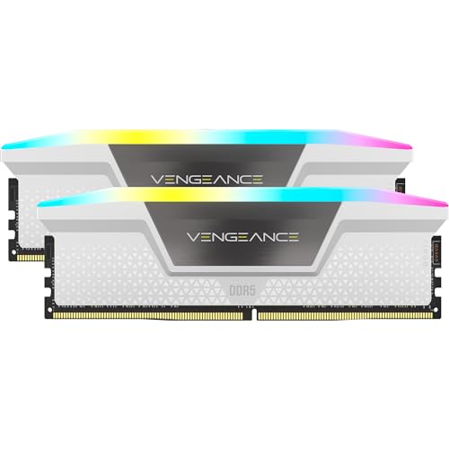 CORSAIR Vengeance RGB DDR5 RAM 64GB  2x32GB  6000MHz CL30 Intel XMP iCUE Compatible Computer Memory   White  CMH64GX5M2B6000C30W