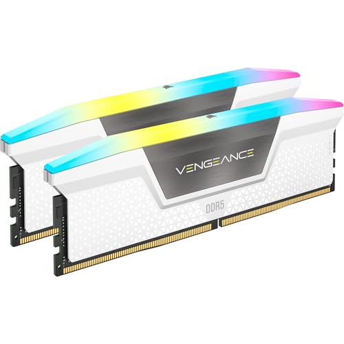 CORSAIR Vengeance RGB DDR5 RAM 64GB  2x32GB  6000MHz CL30 Intel XMP iCUE Compatible Computer Memory   White  CMH64GX5M2B6000C30W