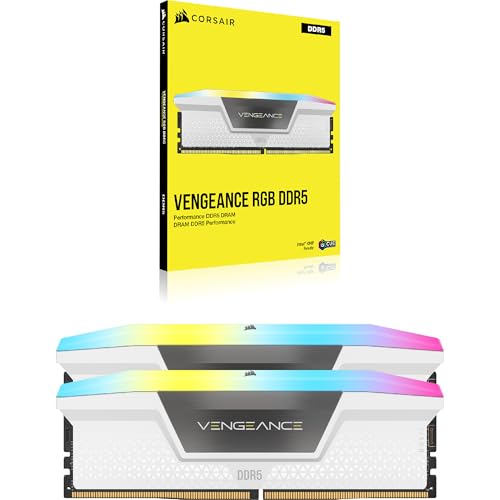 CORSAIR Vengeance RGB DDR5 RAM 64GB  2x32GB  6000MHz CL30 Intel XMP iCUE Compatible Computer Memory   White  CMH64GX5M2B6000C30W