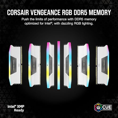 CORSAIR Vengeance RGB DDR5 RAM 64GB  2x32GB  6000MHz CL30 Intel XMP iCUE Compatible Computer Memory   White  CMH64GX5M2B6000C30W