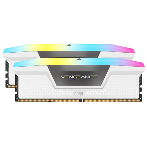 CORSAIR Vengeance RGB DDR5 RAM 32GB  2x16GB  6000MHz CL30 36 36 76 1 4V AMD Expo & Intel XMP Desktop Computer Memory   White  CMH32GX5M2B6000Z30W
