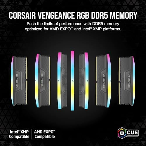 CORSAIR Vengeance RGB DDR5 RAM 32GB  2x16GB  6400MHz CL36 48 48 104 1 35V AMD Expo Intel XMP 3 0 Desktop Computer Memory   Gray  CMH32GX5M2B6400Z36 