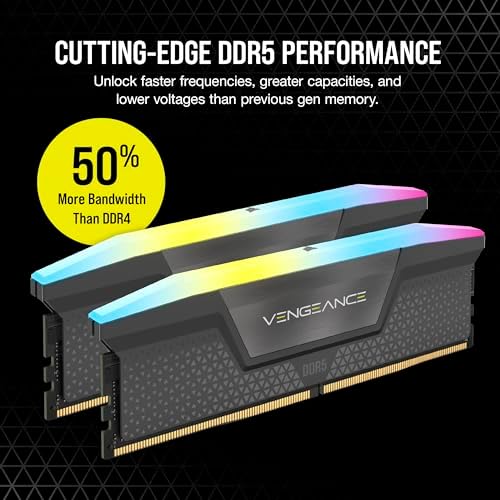CORSAIR Vengeance RGB DDR5 RAM 32GB  2x16GB  6400MHz CL36 48 48 104 1 35V AMD Expo Intel XMP 3 0 Desktop Computer Memory   Gray  CMH32GX5M2B6400Z36 