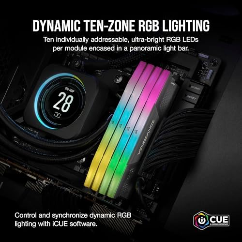 CORSAIR Vengeance RGB DDR5 RAM 64GB  2x32GB  6000MHz CL28 36 36 96 1 40V AMD Expo Intel XMP 3 0 Computer Memory   Gray  CMH64GX5M2B6000Z28