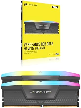 CORSAIR Vengeance RGB DDR5 RAM 64GB  2x32GB  6000MHz CL28 36 36 96 1 40V AMD Expo Intel XMP 3 0 Computer Memory   Gray  CMH64GX5M2B6000Z28