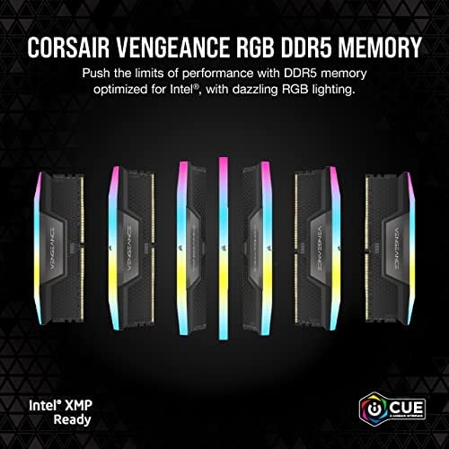 CORSAIR Vengeance RGB DDR5 RAM 16GB  2x8GB  5200MHz CL40 Intel XMP iCUE Compatible Computer Memory   Black  CMH16GX5M2B5200C40 
