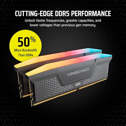 CORSAIR Vengeance RGB RS DDR5 RAM 16GB  2x8GB  Up to 6000MHz CL36 44 44 96 1 35V AMD EXPO Intel XMP Computer Desktop Memory   Gray  CMG16GX5M2E6000Z36 