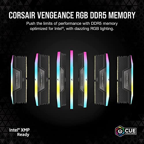 CORSAIR Vengeance RGB DDR5 RAM 32GB  2x16GB  Up to 6400MHz CL36 48 48 104 1 35V Intel XMP 3 0 Desktop Computer Memory   Black  CMH32GX5M2B6400C36 