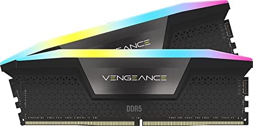 CORSAIR Vengeance RGB DDR5 RAM 32GB  2x16GB  Up to 6400MHz CL36 48 48 104 1 35V Intel XMP 3 0 Desktop Computer Memory   Black  CMH32GX5M2B6400C36 