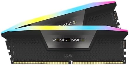 CORSAIR Vengeance RGB DDR5 RAM 32GB  2x16GB  Up to 6400MHz CL36 48 48 104 1 35V Intel XMP 3 0 Desktop Computer Memory   Black  CMH32GX5M2B6400C36 
