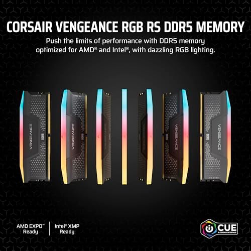CORSAIR Vengeance RGB RS DDR5 RAM 32GB  2x16GB  Up to 6000MHz CL36 44 44 96 1 35V AMD Expo Intel XMP Computer Desktop Memory   Gray  CMG32GX5M2E6000Z36 
