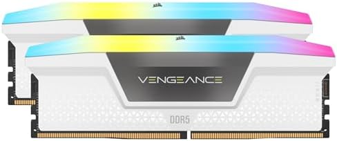 CORSAIR Vengeance RGB DDR5 RAM 32GB  2x16GB  Up to 6000MHz CL30 36 36 76 1 4V AMD EXPO & Intel XMP 3 0 Desktop Computer Memory   White  CMH32GX5M2B6000Z30W 