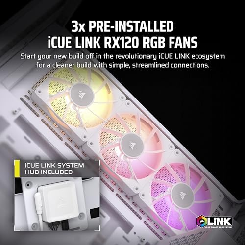 CORSAIR iCUE Link 3500X RGB Mid Tower ATX PC Case   Panoramic Tempered Glass   Reverse Connection Motherboard Compatible   3X CORSAIR iCUE Link RX120 RGB Fans Included   White