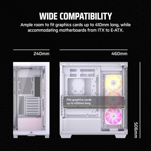 CORSAIR iCUE Link 3500X RGB Mid Tower ATX PC Case   Panoramic Tempered Glass   Reverse Connection Motherboard Compatible   3X CORSAIR iCUE Link RX120 RGB Fans Included   White