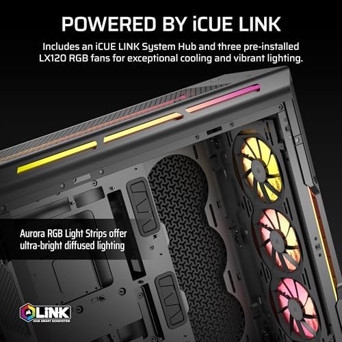 CORSAIR iCUE Link 5000T LX RGB Mid Tower ATX PC Case   3X Pre Installed LX120 RGB Fans  Integrated Aurora RGB Light Strips  Spacious Interior  iCUE Link System Hub Included   Black