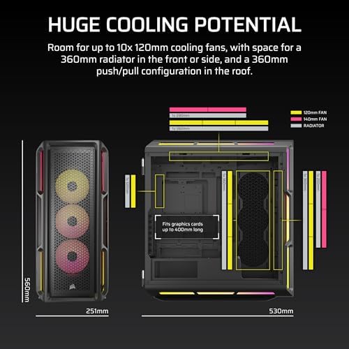 CORSAIR iCUE Link 5000T LX RGB Mid Tower ATX PC Case   3X Pre Installed LX120 RGB Fans  Integrated Aurora RGB Light Strips  Spacious Interior  iCUE Link System Hub Included   Black