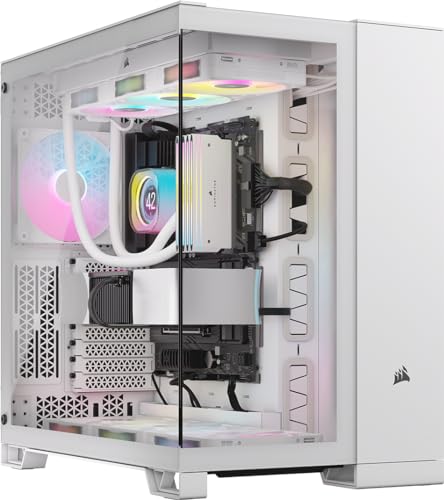 CORSAIR iCUE Link 6500X RGB Mid Tower ATX Dual Chamber PC Case   Panoramic Tempered Glass   Reverse Connection Motherboard Compatible    3X CORSAIR RX120 RGB Fans Included   White