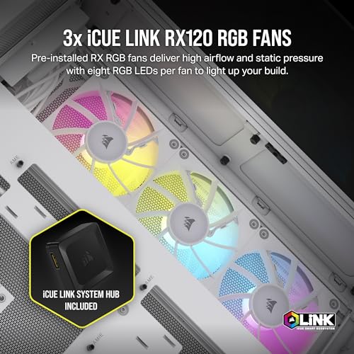 CORSAIR iCUE Link 6500X RGB Mid Tower ATX Dual Chamber PC Case Panoramic Tempered Glass Reverse Connection Motherboard Compatible 3X CORSAIR RX120 RGB Fans Included White