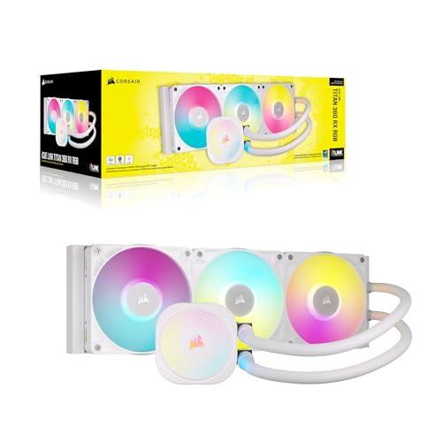 CORSAIR iCUE Link Titan 360 RX RGB Liquid CPU Cooler   360mm AIO   Low Noise   FlowDrive Cooling Engine   Intel LGA 1851/1700  AMD AM5/AM4   3X RX120 RGB Fans   iCUE Link System Hub Included   White