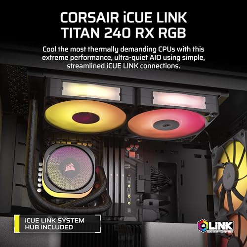 CORSAIR iCUE Link Titan 240 RX RGB Liquid CPU Cooler   240mm AIO   Low Noise   FlowDrive Cooling Engine   Intel LGA 1851/1700  AMD AM5/AM4   2X RX120 RGB Fans   iCUE Link System Hub Included   Black