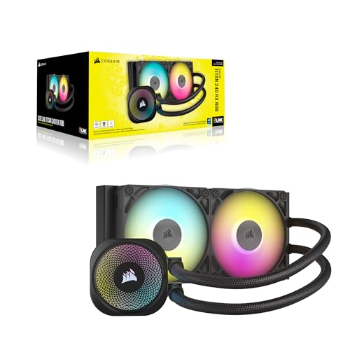 CORSAIR iCUE Link Titan 240 RX RGB Liquid CPU Cooler   240mm AIO   Low Noise   FlowDrive Cooling Engine   Intel LGA 1851/1700  AMD AM5/AM4   2X RX120 RGB Fans   iCUE Link System Hub Included   Black