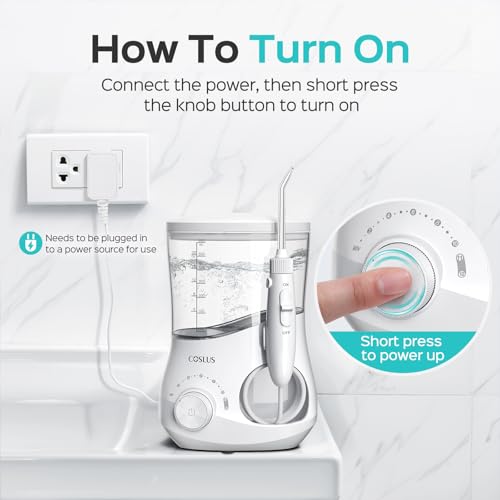 COSLUS Electric Water Flosser for Teeth  Professional Dental Pick for Orthodontic  Sensitive Gums  Braces   12 Pressure Settings &   5 Multi Functional Tips for Multiple Users  Home Use  White