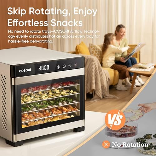 COSORI Food Dehydrator  Bigger Than 7 Trays with Large 6 5 Drying Space  600W Power Saves More Time Than 480W  165 F Dehydrated Dryer for Jerky  Herbs  Meat  Fruit  and Yogurt  Silver Stainless Steel