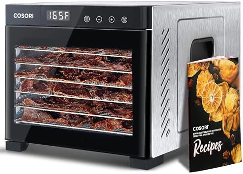 COSORI Food Dehydrator  Bigger Than 7 Trays with Large 6 5 Drying Space  600W Power Saves More Time Than 480W  165 F Dehydrated Dryer for Jerky  Herbs  Meat  Fruit  and Yogurt  Silver Stainless Steel