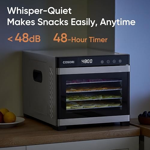 COSORI Food Dehydrator  Bigger Than 7 Trays with Large 6 5 Drying Space  600W Power Saves More Time Than 480W  165 F Dehydrated Dryer for Jerky  Herbs  Meat  Fruit  and Yogurt  Silver Stainless Steel