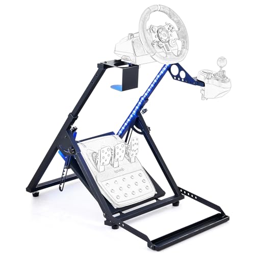 CO Z Racing Wheel Stand X Frame  Steering Wheel Stand with LED Light Strip Fit for PXN/Thrustmaster/Logitech G27 G920 T300RS  Foldable PC Game Race Bracket Simulator cockpit Without Steering Wheel  Pedal & Handbrake