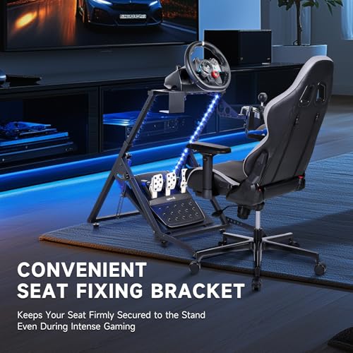 CO Z Racing Wheel Stand X Frame  Steering Wheel Stand with LED Light Strip Fit for PXN/Thrustmaster/Logitech G27 G920 T300RS  Foldable PC Game Race Bracket Simulator cockpit Without Steering Wheel  Pedal & Handbrake