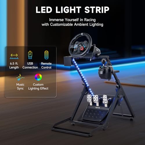 CO Z Racing Wheel Stand X Frame  Steering Wheel Stand with LED Light Strip Fit for PXN/Thrustmaster/Logitech G27 G920 T300RS  Foldable PC Game Race Bracket Simulator cockpit Without Steering Wheel  Pedal & Handbrake