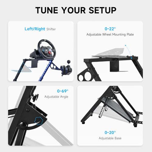 CO Z Racing Wheel Stand X Frame  Steering Wheel Stand with LED Light Strip Fit for PXN/Thrustmaster/Logitech G27 G920 T300RS  Foldable PC Game Race Bracket Simulator cockpit Without Steering Wheel  Pedal & Handbrake