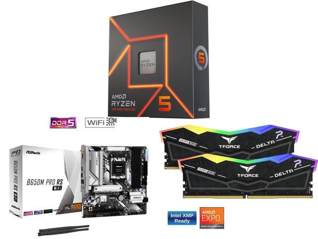 CPU Motherboard Memory Combo    AMD Ryzen 5 7600X Bundle with  ASRock B650M Pro RS WiFi  and Team Group FF3D516G6000HC38ADC01