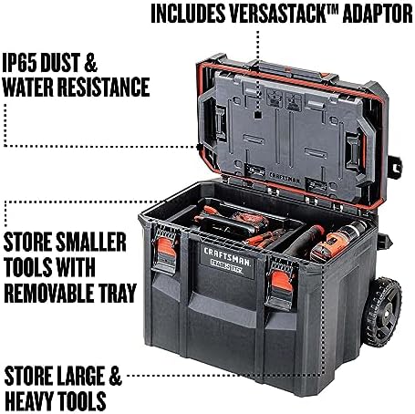 CRAFTSMAN TRADESTACK Tool Box with Wheels  Waterproof  Stackable System  Portable Rolling Storage for Indoor/Outdoor Use  22 5 Inch  CMST21445