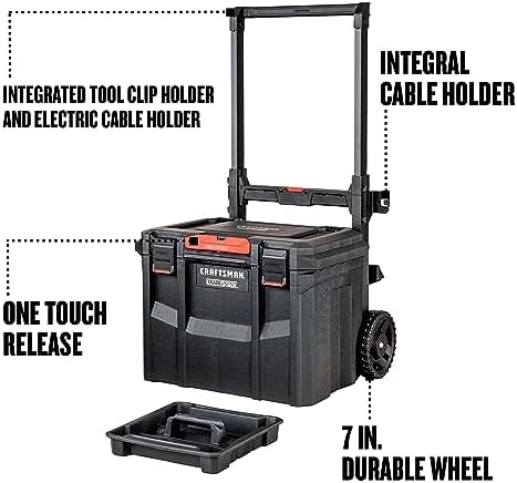 CRAFTSMAN TRADESTACK Tool Box with Wheels  Waterproof  Stackable System  Portable Rolling Storage for Indoor/Outdoor Use  22 5 Inch  CMST21445