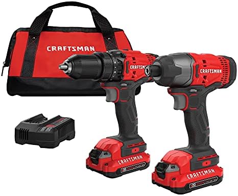 CRAFTSMAN V20 MAX Cordless Drill Driver and Impact Driver Set  Power Tool Set with 2 Batteries and Charger  LED Work Light  2 Bits  Bag  CMCK200C2