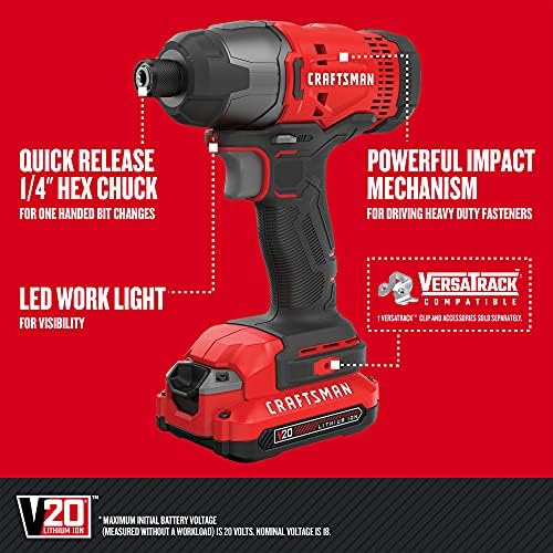 CRAFTSMAN V20 MAX Cordless Drill Driver and Impact Driver Set  Power Tool Set with 2 Batteries and Charger  LED Work Light  2 Bits  Bag  CMCK200C2