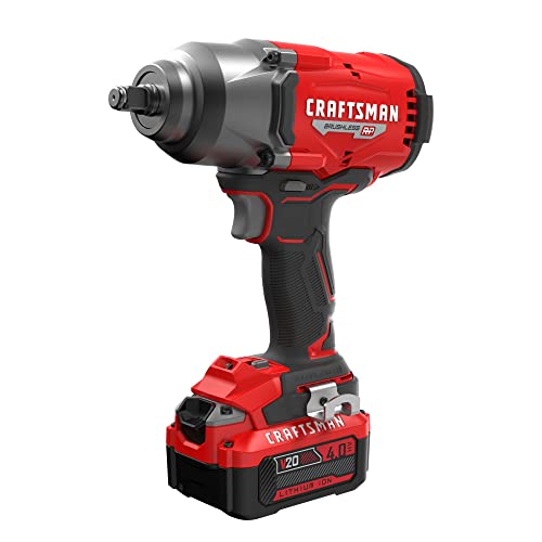 CRAFTSMAN V20 RP Impact Wrench  Cordless  Brushless  High Torque  1/2 Inch  4Ah Battery and Charger Included  CMCF940M1 