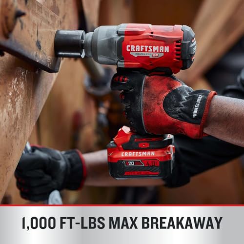 CRAFTSMAN V20 RP Impact Wrench  Cordless  Brushless  High Torque  1/2 Inch  4Ah Battery and Charger Included  CMCF940M1 