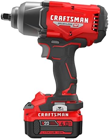 CRAFTSMAN V20 RP Impact Wrench  Cordless  Brushless  High Torque  1/2 Inch  4Ah Battery and Charger Included  CMCF940M1