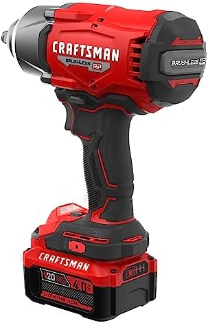 CRAFTSMAN V20 RP Impact Wrench  Cordless  Brushless  High Torque  1/2 Inch  4Ah Battery and Charger Included  CMCF940M1