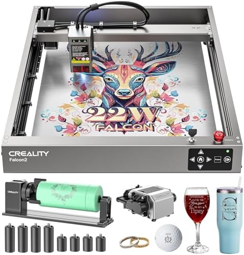 CREALITY FALCON2 22W Laser Engraver Machine with Air Assist and Rotary Roller  220W High Accuracy Laser Engraver and Cutter Machine for Cylindrical Objects  25000mm/min Faster Engraving