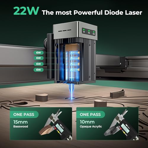 CREALITY FALCON2 22W Laser Engraver Machine with Air Assist and Rotary Roller  220W High Accuracy Laser Engraver and Cutter Machine for Cylindrical Objects  25000mm/min Faster Engraving