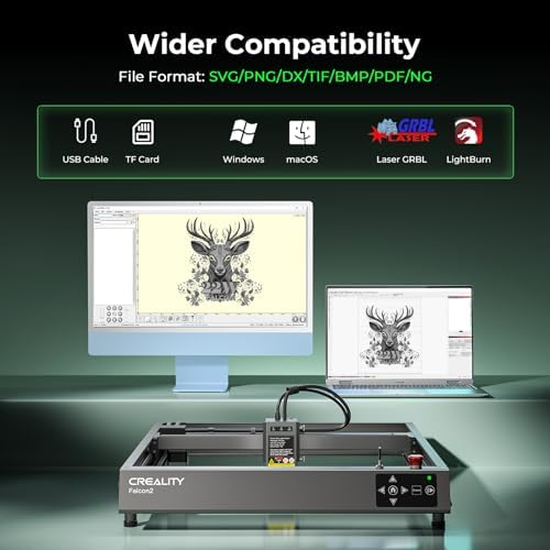 CREALITY FALCON2 22W Laser Engraver Machine with Air Assist and Rotary Roller  220W High Accuracy Laser Engraver and Cutter Machine for Cylindrical Objects  25000mm/min Faster Engraving