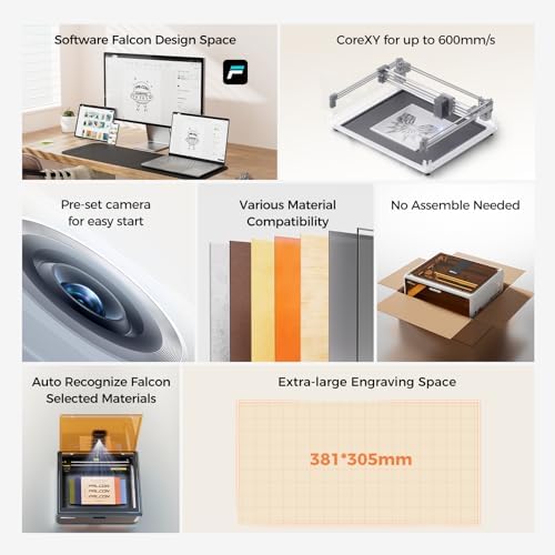CREALITY FALCON A1 10W Laser Engraver  80W Enclosed Laser Cutter and Engraver Machine with Air Assist  Smart Camera Positioning  600mm/s Speed  Smart Material Recognition  Ideal for Wood & Metal