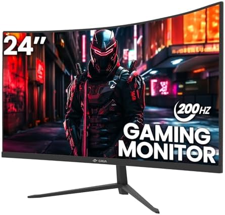CRUA 24 Inch 200hz/180hz Curved Gaming Monitor  FHD 1080P Frameless Computer Monitors  Support AMD freesync Low Motion Blur  Eye Care  DisplayPort  HDMI  Compatible Wall Mountable Installs Black